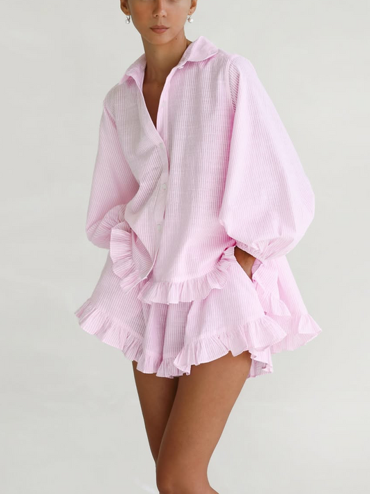 ELLA  BUBBLE SLEEVE SHORTS SET